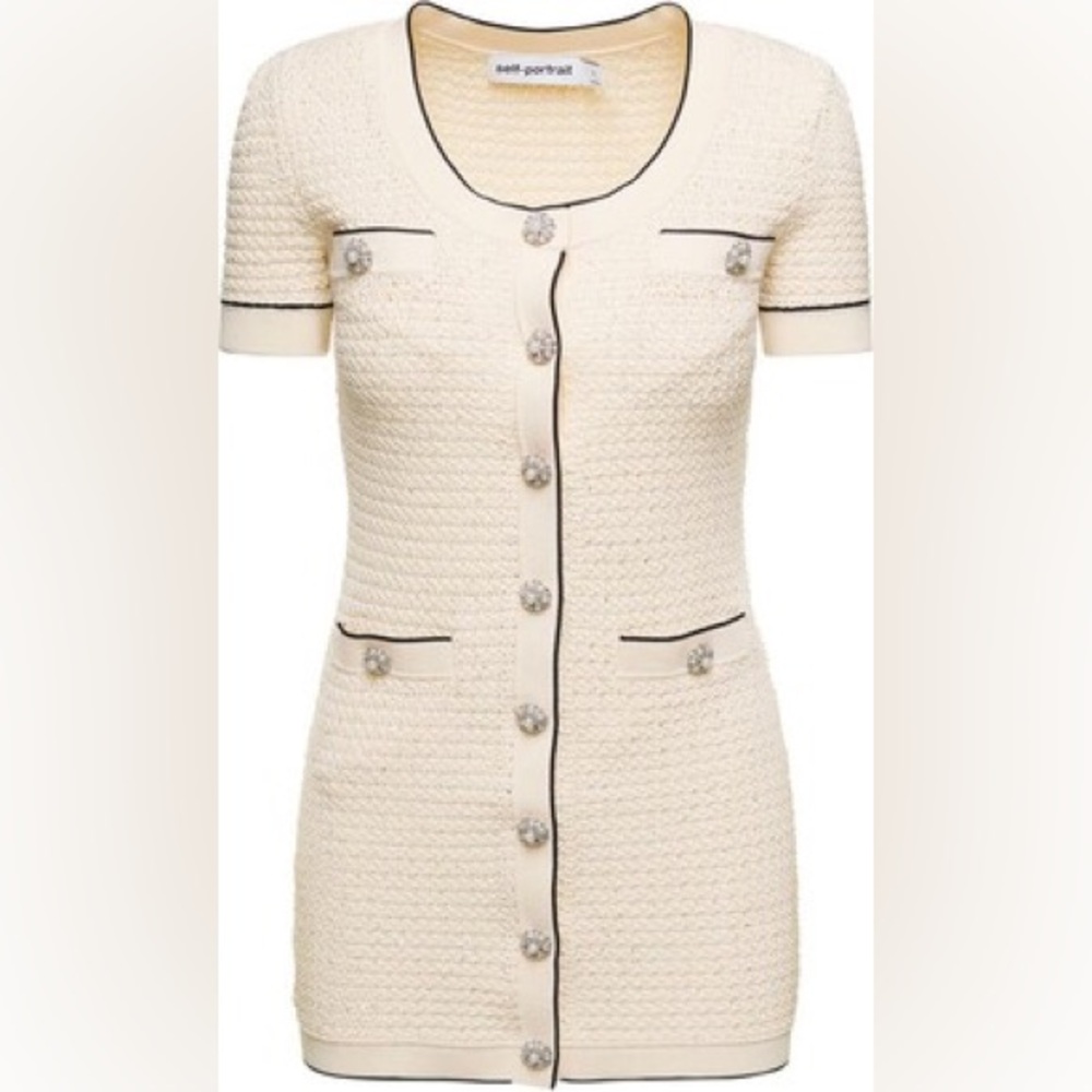 Self portrait, cream, sequin, knitted U neck, mini dress